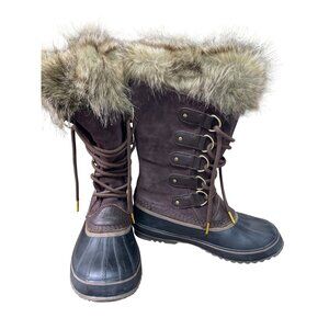 Sorel Waterproof Womens Brown Leather Fur-Lined Mid-Calf Boots Size 10 SKU 8968